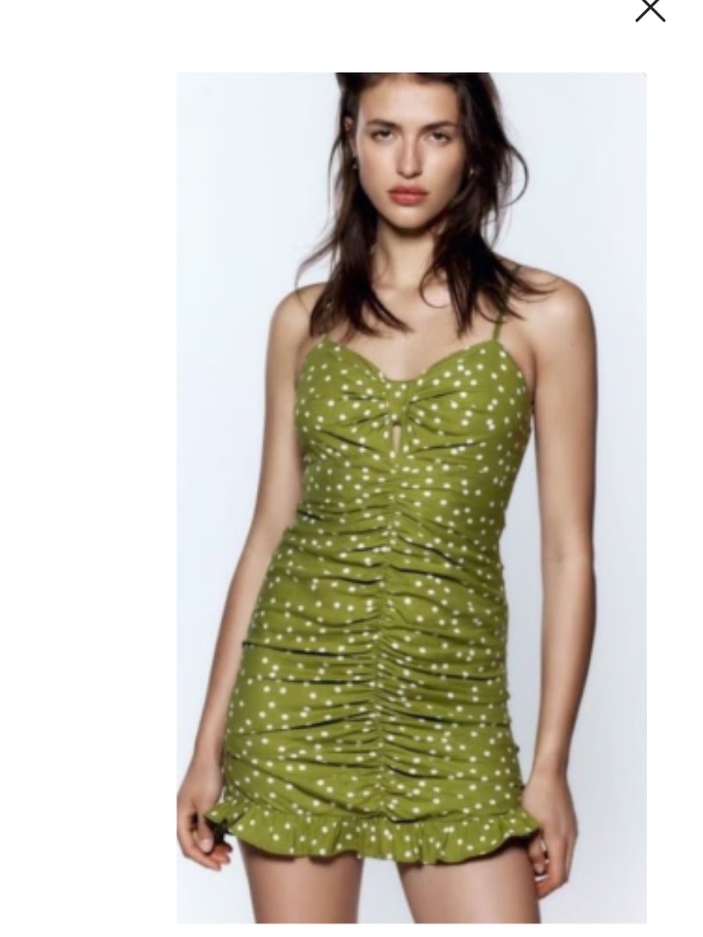 Zara Green Polka Dot Ruched Mini Dress